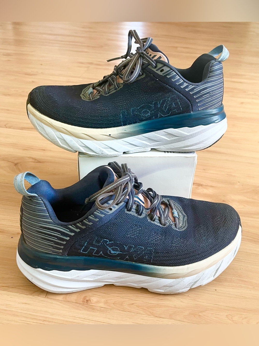 Hoka One One Navy and Teal Athletic Running Shoes Women 7.0 US